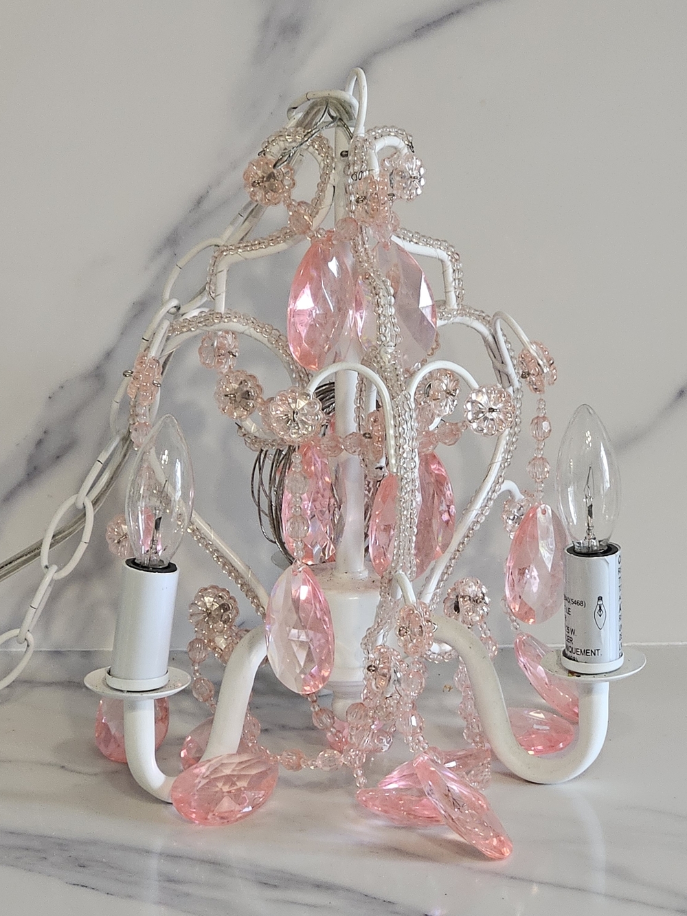 Mini Pink Hanging Crystal Chandelier